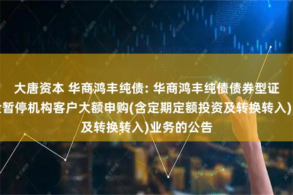 大唐资本 华商鸿丰纯债: 华商鸿丰纯债债券型证券投资基金暂停机构客户大额申购(含定期定额投资及转换转入)业务的公告