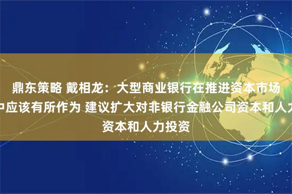 鼎东策略 戴相龙：大型商业银行在推进资本市场发展中应该有所作为 建议扩大对非银行金融公司资本和人力投资